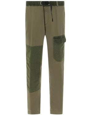 White Sand Patchwork Buckle-Fastening Trousers - Green