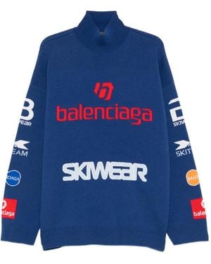 Balenciaga Sponsor Jacquard Turtleneck Sweater - Blue