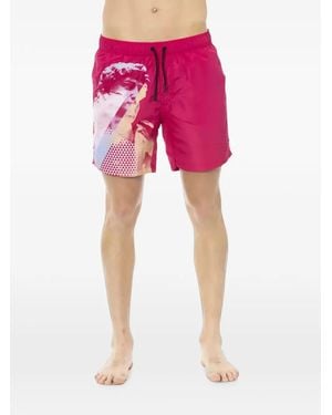 Bikkembergs Graphic-Print Drawstring Swim Shorts - Pink