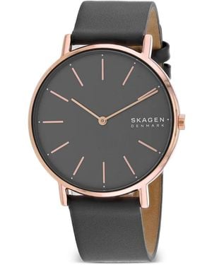 Skagen Signatur Leather-Strap 38Mm Watch - Grey