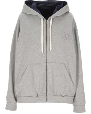Miu Miu Kapuzenjacke mit Logo-Applikation - Grau