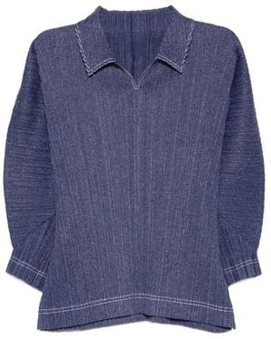 Pleats Please Issey Miyake V-Neck T-Shirt - Blue