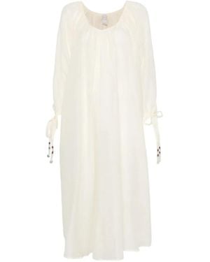 120% Lino Bead-Embellished Tie-Cuff Maxi Dress - White