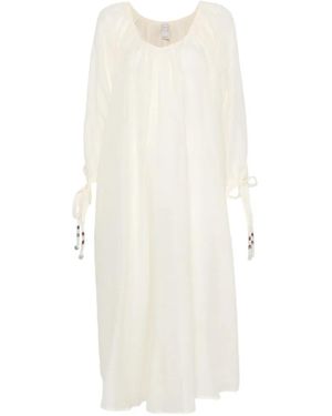 120% Lino Bead-Embellished Tie-Cuff Maxi Dress - White