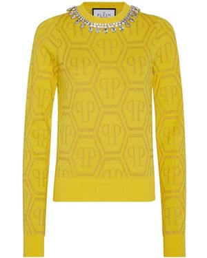 Philipp Plein Monogram Crystal-Embellished Jumper - Yellow