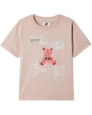 Izzue Teddy-Motif Printed T-Shirt - Pink