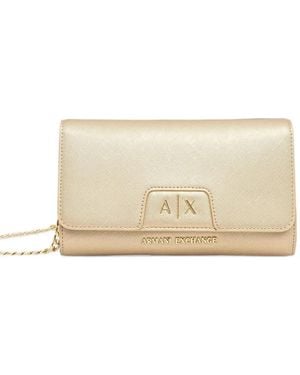 ARMANI EXCHANGE Logo-Plaque Chain-Link Clutch Bag - Natural
