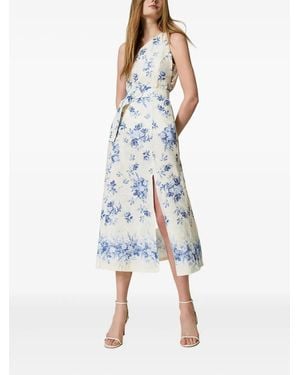 Twinset Floral-Print One-Shoulder Midi Dress - Blue
