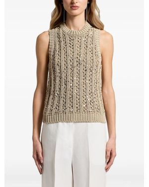 Peserico Sequinned Cotton Ribbon Top - Brown