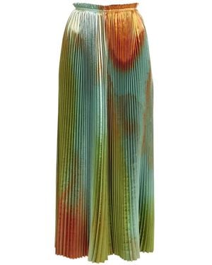 Ulla Johnson Pleated Abstract-Print Skirt - Green