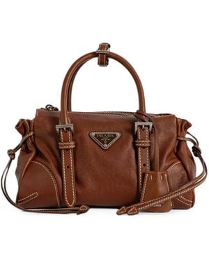 Prada Bonnie Small Buckle-Detail Logo-Plaque Satchel Bag - Brown