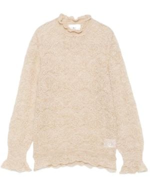 SOLOTRE Pointelle-Knit Ruffled Sweater - Natural