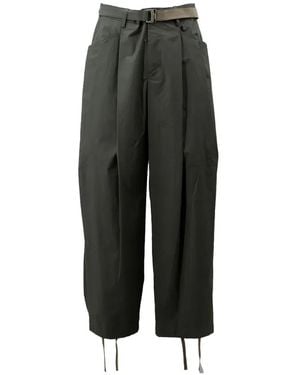 Sacai Belted Drawstring-Hem Trousers - Green