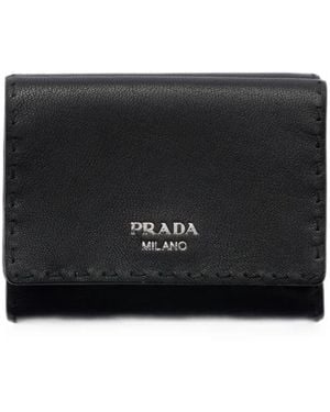 Prada Small Antiqued Leather Wallet - Black