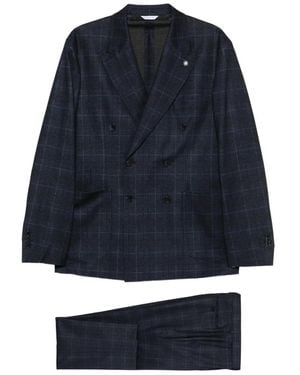 Manuel Ritz Check-Pattern Double-Breasted Suit - Blue