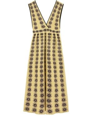 La DoubleJ Caper Floral-Embroidered V-Neck Maxi Dress - Metallic