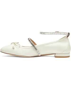 Stuart Weitzman Crystal-Embellished Bow Flats - White