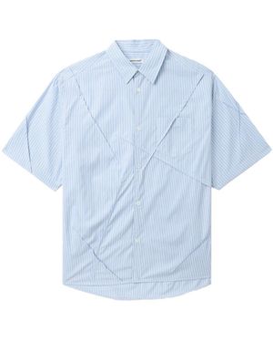 Undercover Crease-Detail Striped Cotton Shirt - Blue