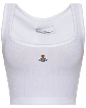 Vivienne Westwood Orb-Embroidered Ribbed Crop Top - Blue