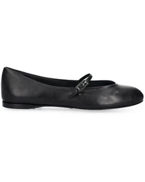 Max Mara Buckle-Strap Leather Ballet Flats - Black