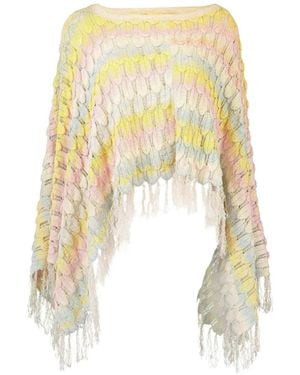 Le Superbe Gaban Fringed Poncho - White
