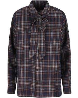 Saint Laurent Tie-fastening checked shirt - Grau