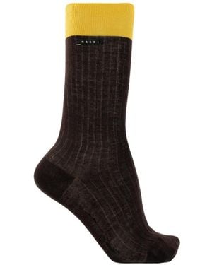 Marni Cotton Socks With Contrast Cuffs - Black