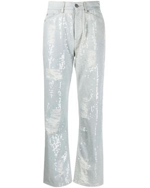 Palm Angels Sequinned Straight-Leg Jeans - Grey