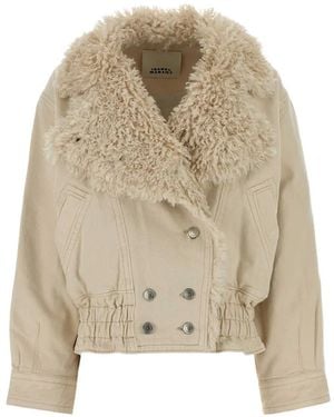 Isabel Marant Valineo Shearling-Collar Denim Jacket - Natural