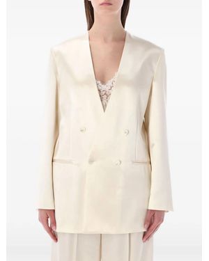 Alberta Ferretti Double-Breasted Satin Blazer - Natural