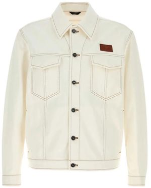 Fendi Jeans Contrast-stitch Denim Jacket - White