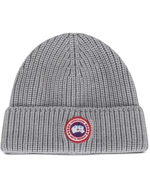 Canada Goose Logo-Patch Ribbed Beanie - Grey