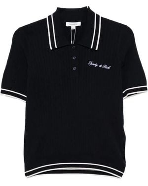 Sporty & Rich Cable-Knit Short-Sleeve Polo Top - Black