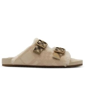 Burberry Urchin Sandalen Mit Shearling - Weiß