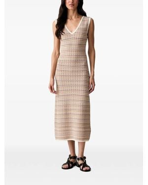Morgan Striped V-Neck Midi Dress - Natural