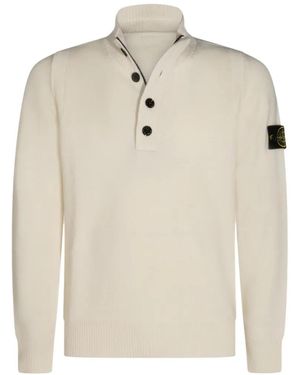 Stone Island Jersey De Lana De Borrego Con Media Cremallera - Blanco