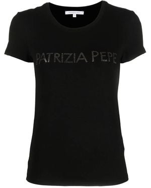 Patrizia Pepe Rhinestone-Logo T-Shirt - Black