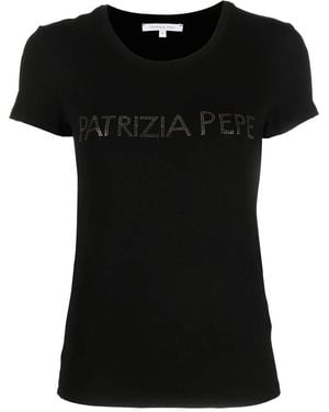 Patrizia Pepe ラインストーンロゴ Tシャツ - ブラック