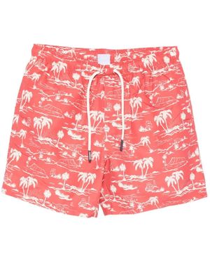 Sebago Tropical-Print Drawstring Swim Shorts - Red