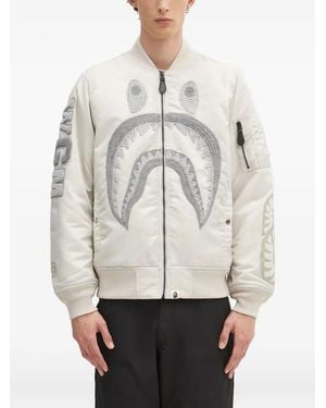 A Bathing Ape Bomberjacke mit Hai-Stickerei - Grau