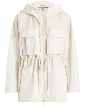High Pleat Hooded Ruffled Parka - White