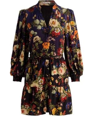 Alice + Olivia Antonette Floral Belted Long-Sleeve Mini Dress - Blue