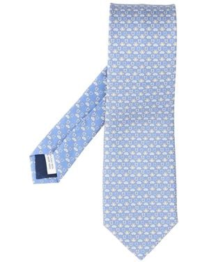 Ferragamo Frog Print Silk Tie - Blue