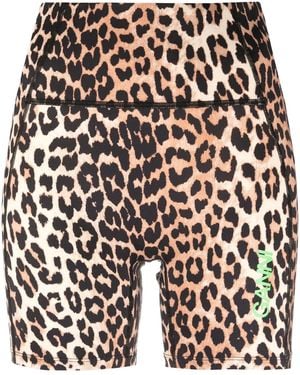 Ganni Leopard-Print Cycling Shorts - Brown