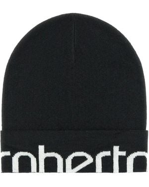 Roberto Cavalli Wool-Blend Logo Beanie - Black