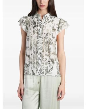 Alice + Olivia Floral-Print Ruffled Blouse - White