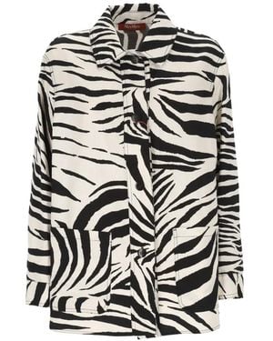 Max Mara Zebra-Print Button-Up Jacket - White