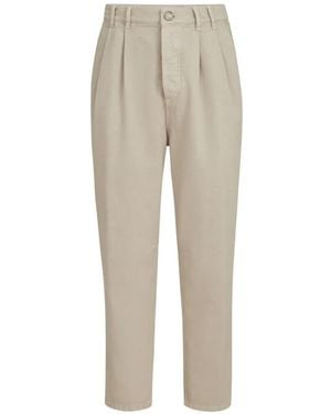 Brunello Cucinelli Garment-Dyed Denim Iconic Fit Five-Pocket Trousers With Double Pleats - Natural
