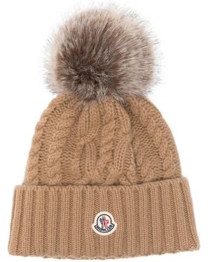 Moncler Cable-Knit Pom-Pom Beanie - Natural