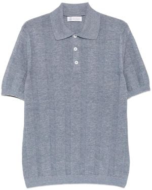 Brunello Cucinelli Stripe-Knit Polo Shirt - Blue